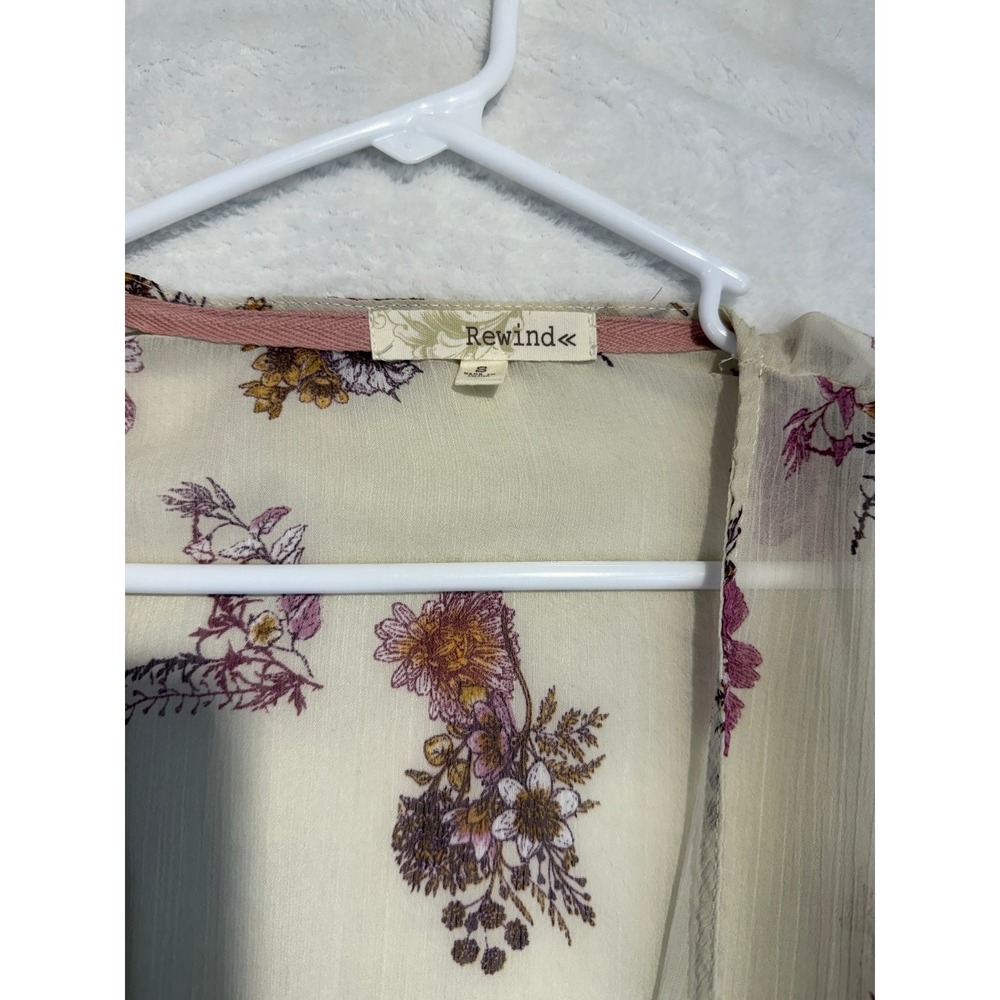 Rewind S Sheer Floral Kimono Boho Romantic Cottagecore Festival Top 3/4 Sleeve - Picture 3 of 4